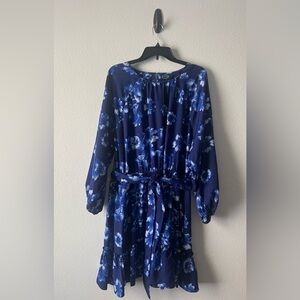 Scoop Cute Navy Blue Floral Tie-Waist Midi Dress, Size XL